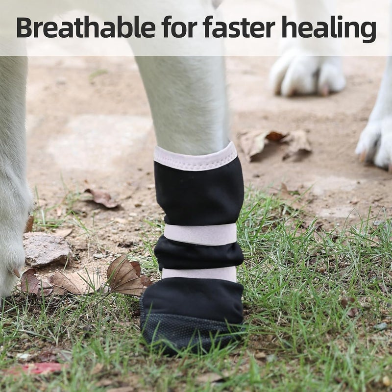 ETIAL Dog Paw Wound Recovery Boot for Injured Paw, Anti-Slip Dog Shoe with Self-Adhesive Strap, Dog Paw Protector for Outdoor Walking & Keep Dogs from Licking Wounds (Black w/White, M) - Image 5